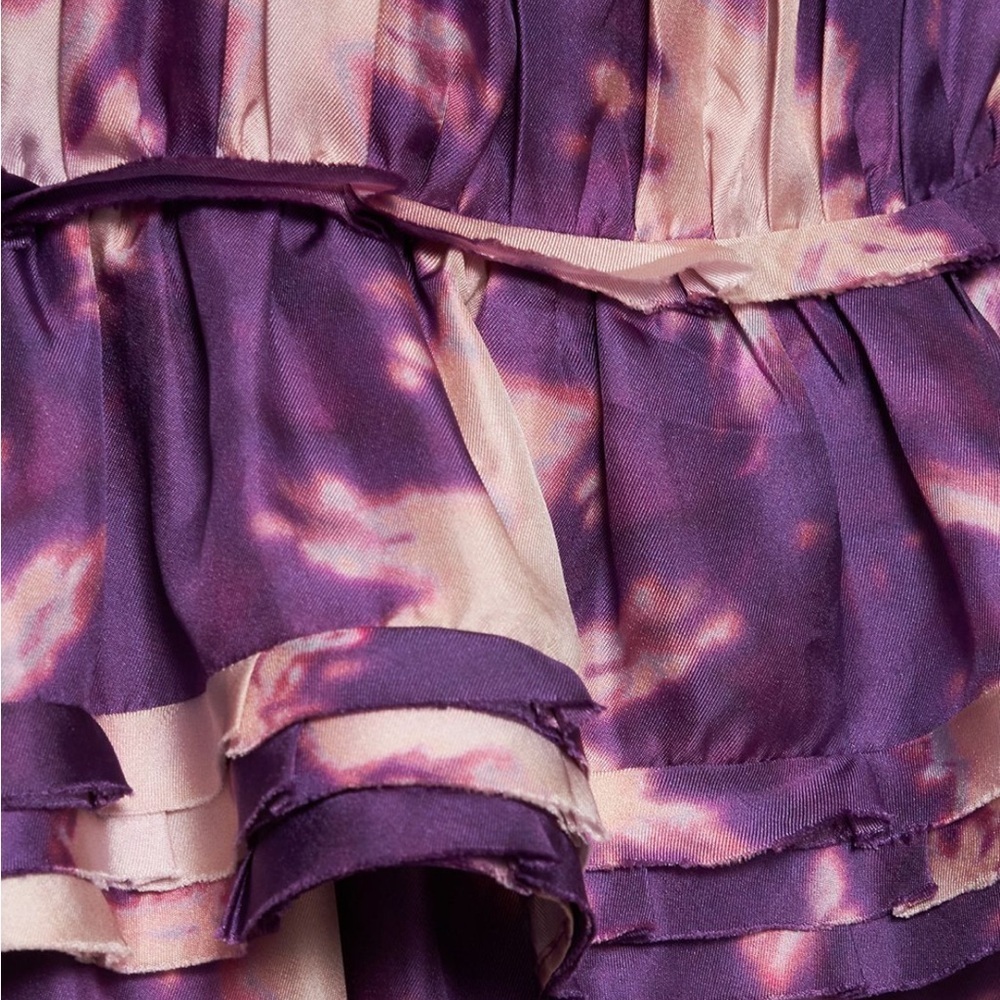 Ulla Johnson Emery Silk Ruffle Long Sleeve Mini Dress Purple Shibori Size 0 NWOT - Picture 5 of 15